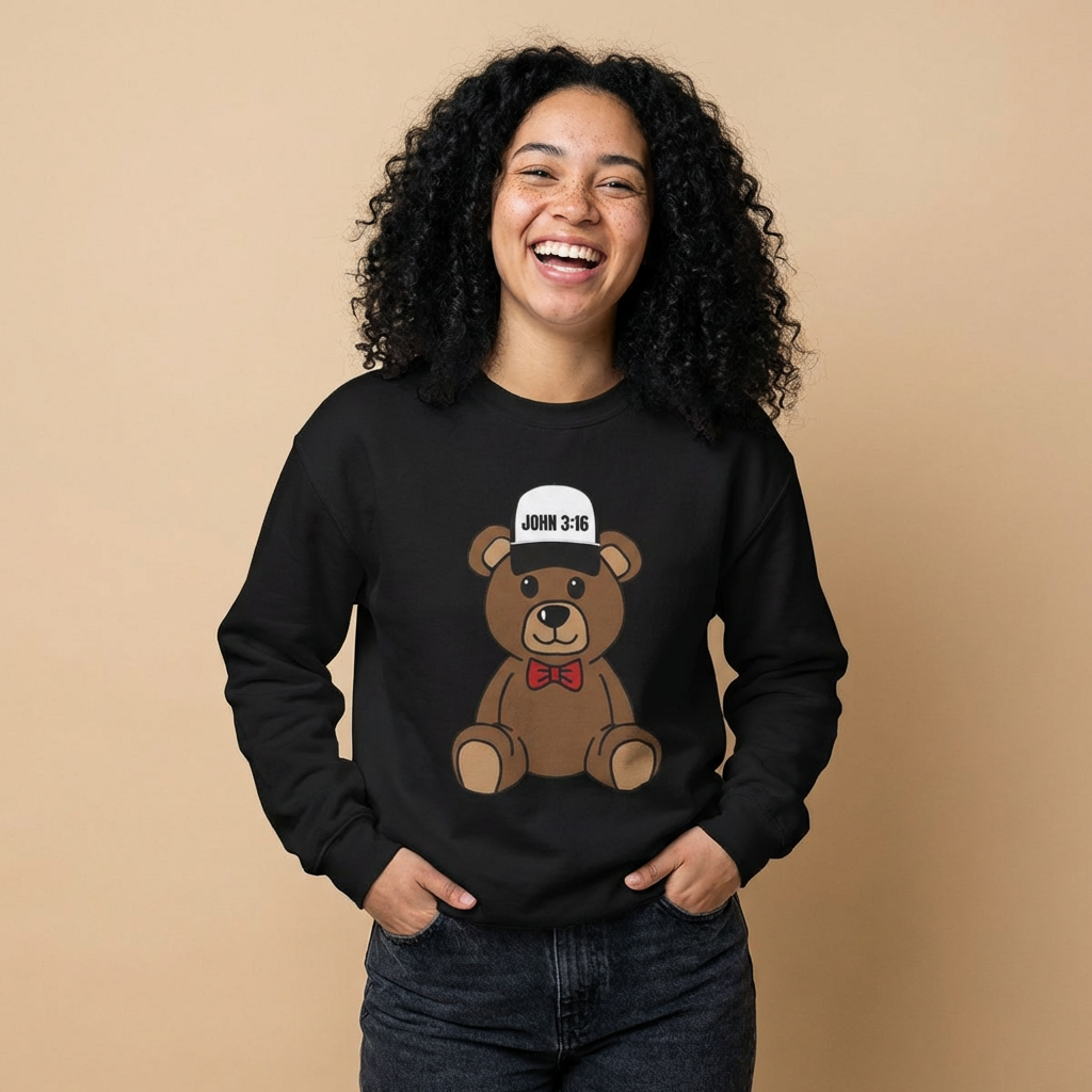 Teddy Bear Sweatshirt — Cute John 3:16 Religious Crewneck
