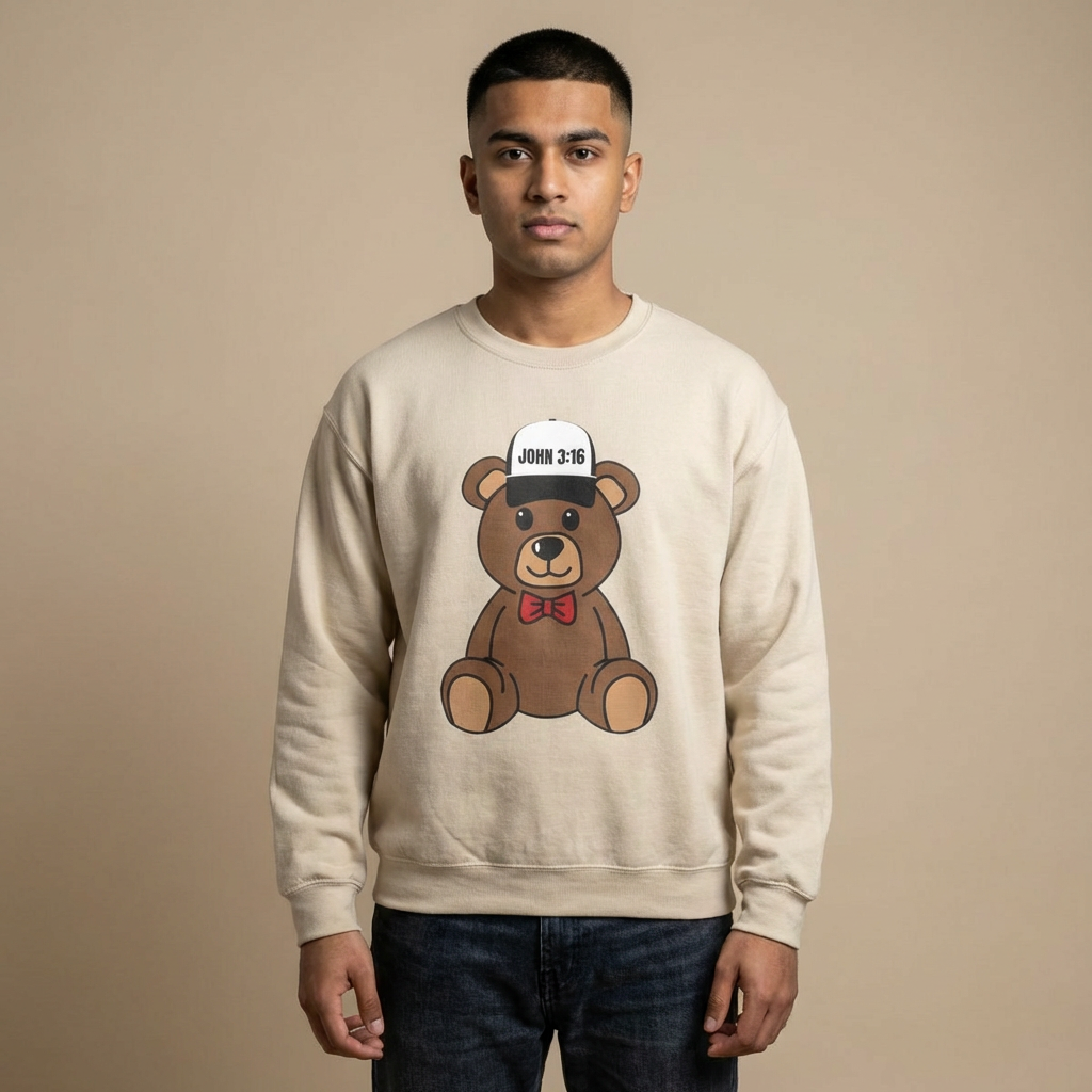 Teddy Bear Sweatshirt — Cute John 3:16 Religious Crewneck