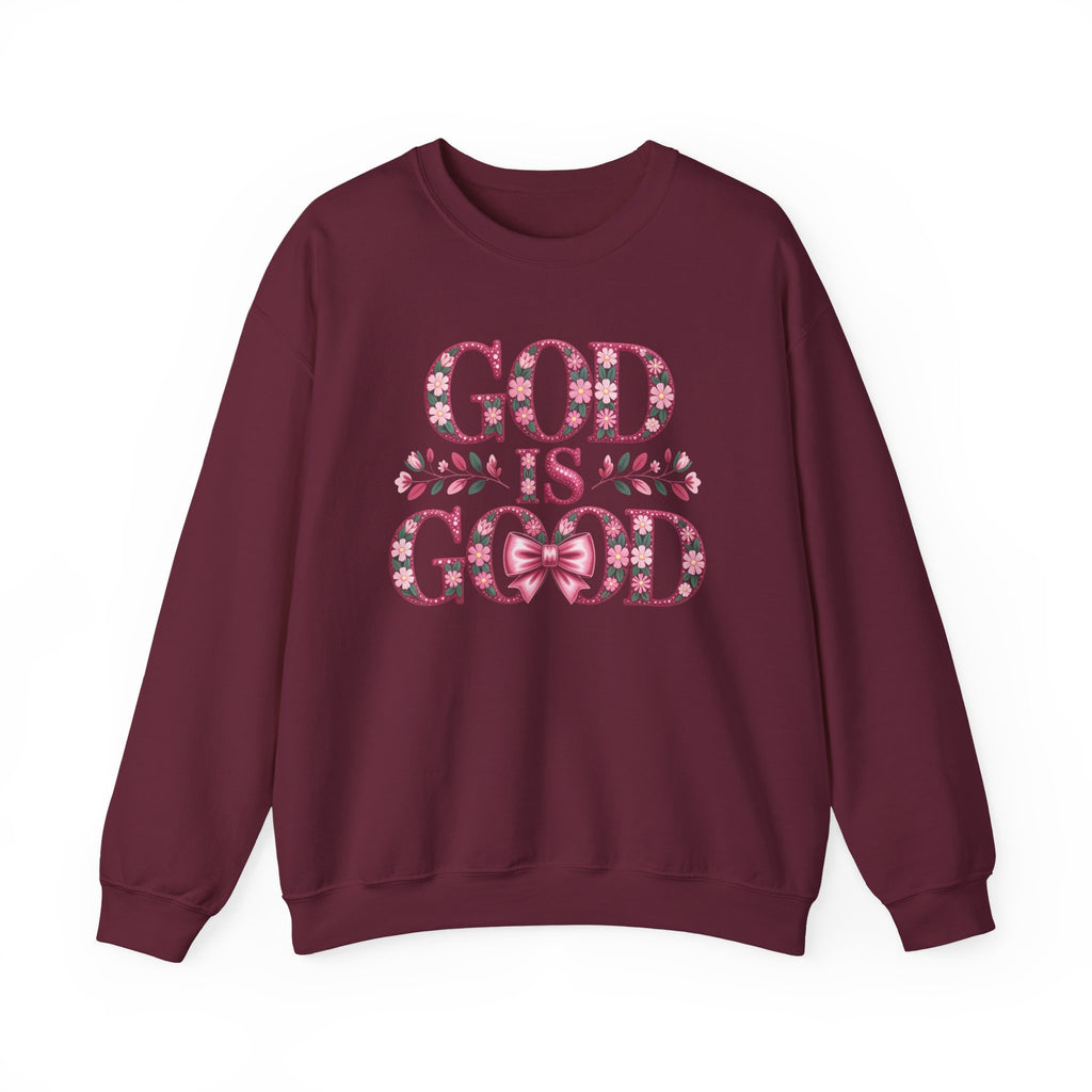 God Is Good Sweatshirt — Floral Pink Faith Crewneck