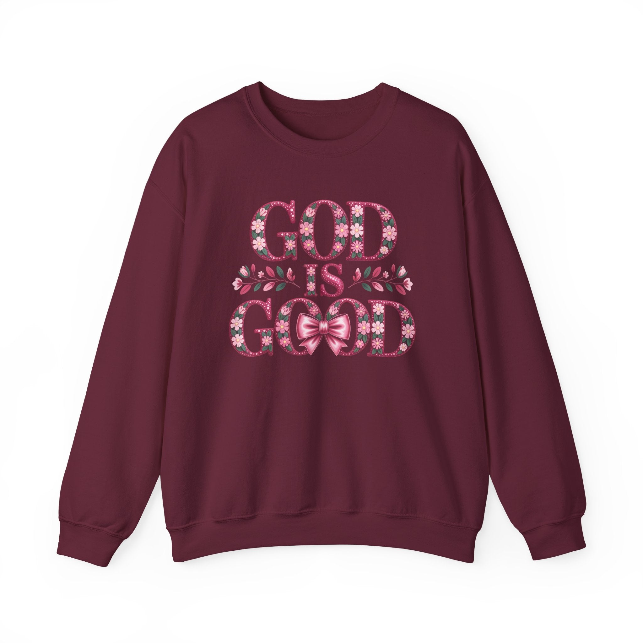 God Is Good Sweatshirt — Floral Pink Faith Crewneck