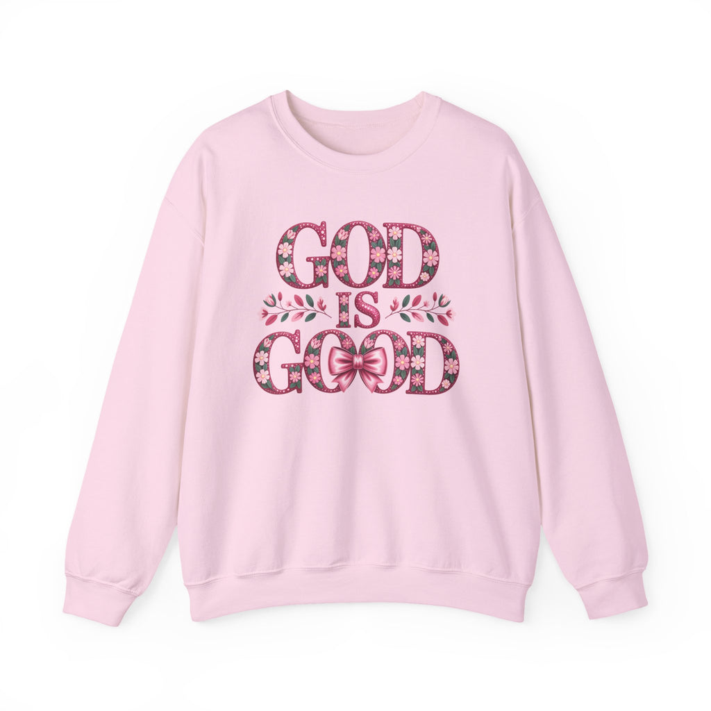 God Is Good Sweatshirt — Floral Pink Faith Crewneck