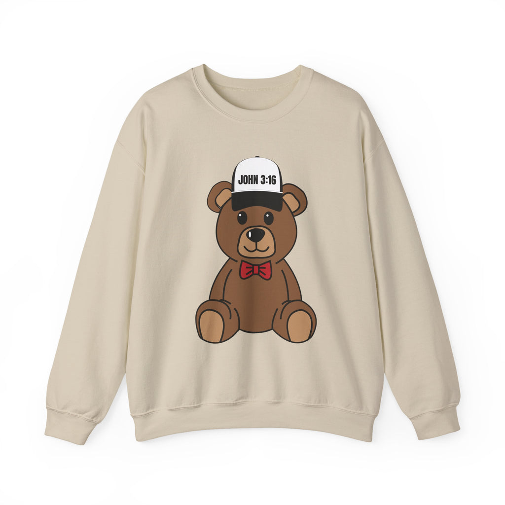 Teddy Bear Sweatshirt — Cute John 3:16 Religious Crewneck