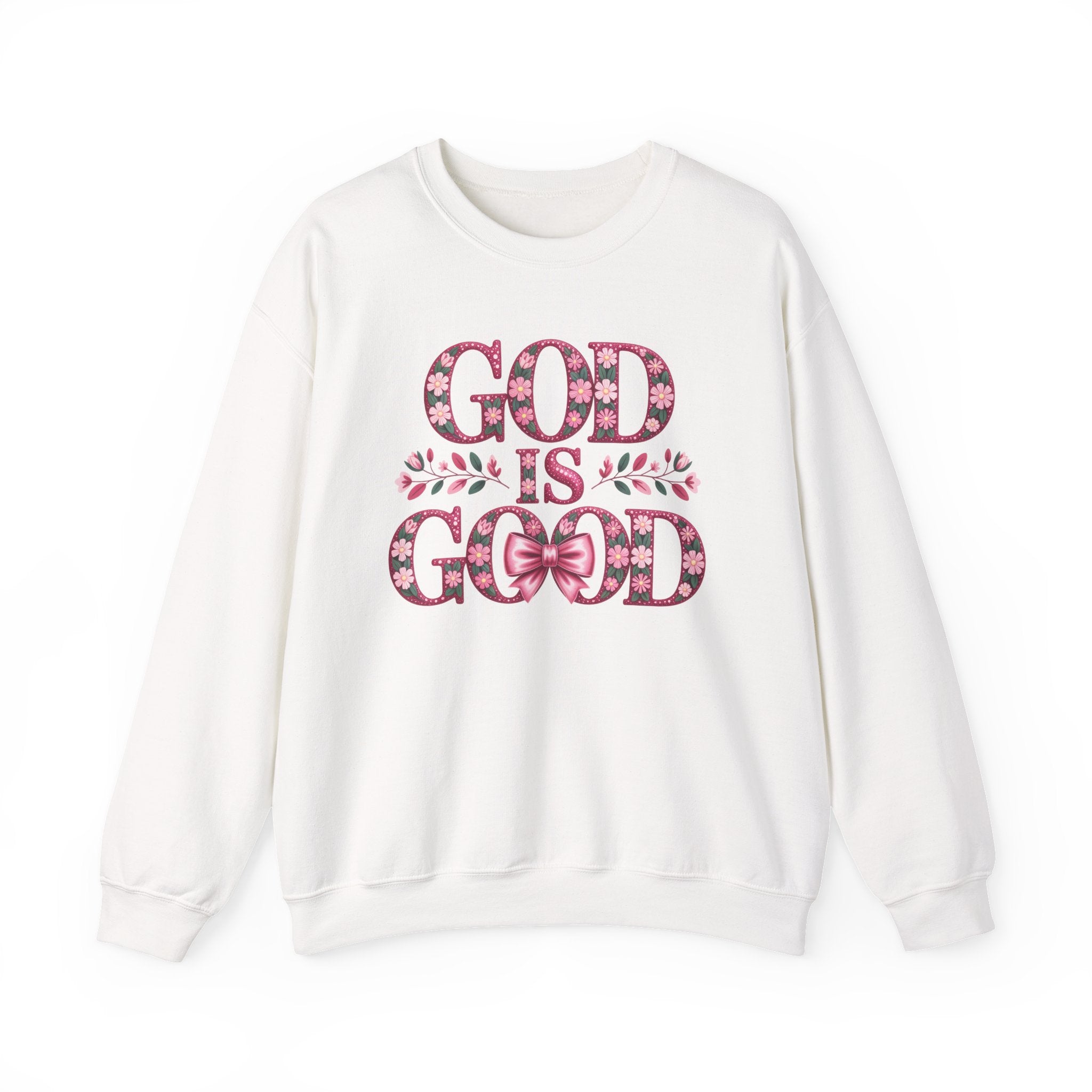 God Is Good Sweatshirt — Floral Pink Faith Crewneck